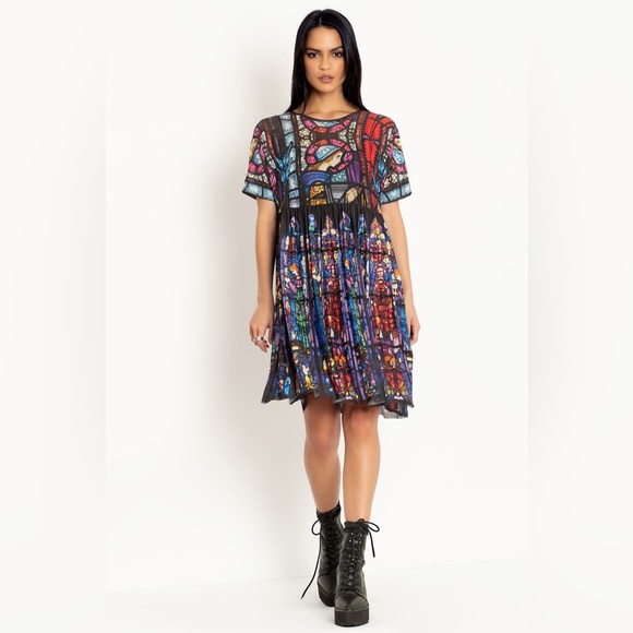 Blackmilk Adoration Of The Sacred Heart Sheer Smock Dress Stained Glass XL - Picture 2 of 11